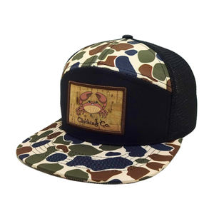 OEM Factory Custom Embroidery Leather Logo Cotton 7 Panel Sport <b>Baseball</b> <b>Cap</b> <b>Black</b> Mens Gorras Trendy 168 Trucker Hat - Product Image 3