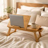 Bureau portable multifonctionnel en bambou pour ordinateur portable avec porte-gobelet et tiroir de rangement pour la maison, le bureau et l'étude
