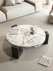 Mesa de centro de travertino minimalista moderna con mesa auxiliar de mármol natural para comedor ligero de lujo - Product Image 4