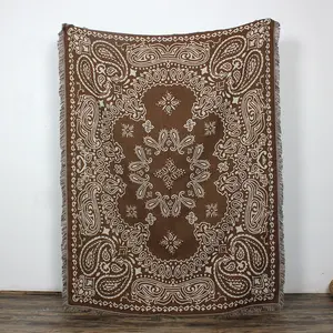 Customized Paisley Design Jacquard Tassel Throw Recycled Cotton Outside Picnic Woven Tapestry Blanket