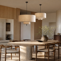 Luminaire suspendu en tissu à plusieurs niveaux avec abat-jour cylindriques décalés pour chambre d'hôtel, chambre à coucher, salle à manger, restaurant