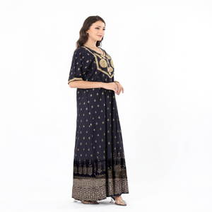 Elegante Vestido Maxi Bordado con Cuello, Abaya de Algodón Transpirable para Mujeres Musulmanas, Manga Larga, Uso Diario, Talla Grande - Product Image 1