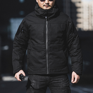 Veste tactique enduite lourde d'hiver pour hommes blouson bombardier de bricolage avec design sans col vêtements d'hiver - Product Image 1