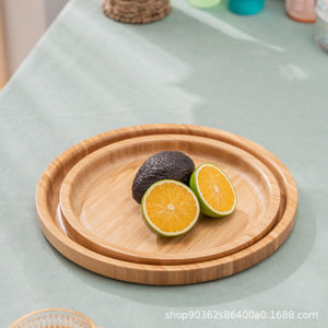 Plateau de service rond en bambou, plateau à thé et à fruits en bois massif, style simple pour salon, service à thé japonais, design minimaliste moderne - Product Image 4