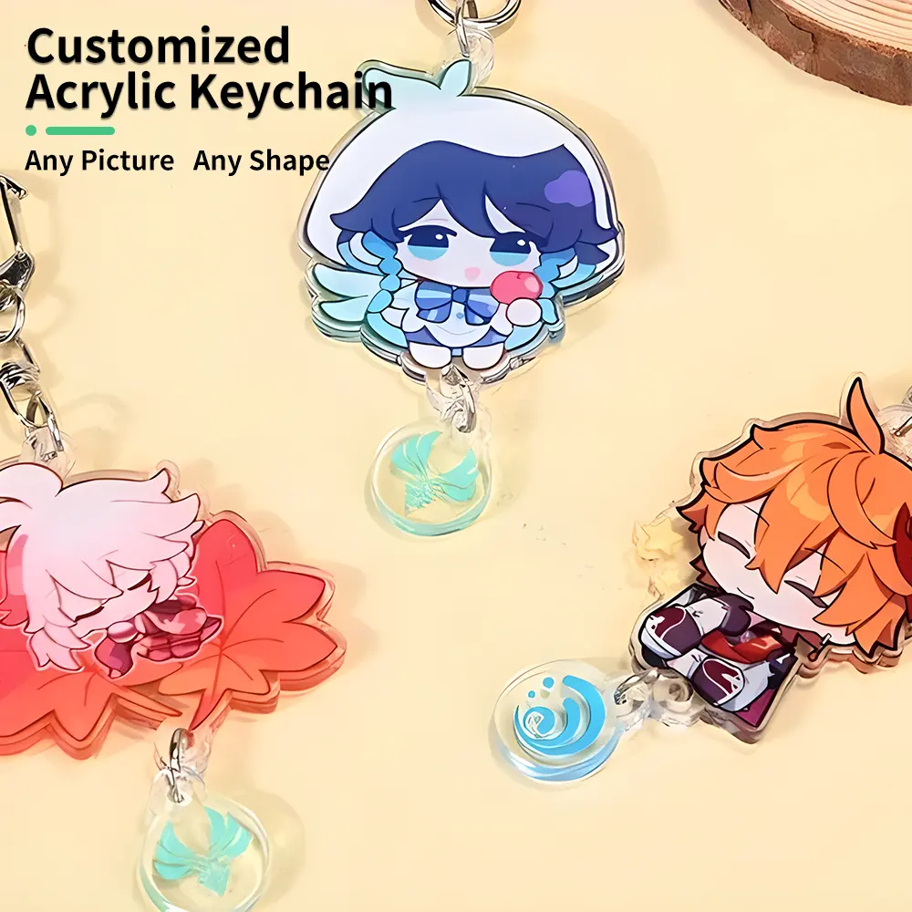 Làm cho thiết kế của riêng bạn in tùy chỉnh Acrylic Keychain ba chiều quyến rũ Anime trong suốt Móc chìa khóa bán buôn quà lưu niệm quà tặng