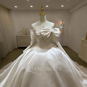 Elegant Satin Bohemian Floor-Length Ball Gown <b>Wedding</b> Dress Chapel Train Bridal Lsjj38 for - Product Image 2