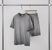 Ensemble décontracté vintage rétro pour homme, t-shirt et short en coton lavé épais