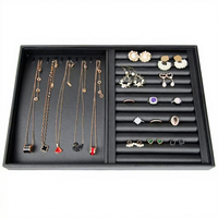 Baki Pajangan Perhiasan Kulit Hitam Premium yang Dapat Ditumpuk, Kotak Perhiasan Organizer untuk Kalung, Cincin, Anting, Liontin, dan Gelang