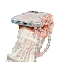 Coque de téléphone transparente avec nœud, cerise et cœur pour iPhone 17 16 15 14 13 12 11 Pro Max – Housse de luxe avec bracelet
