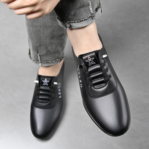 Chaussures de conduite en cuir pour hommes Lzhv, bout pointu, à lacets, semelle souple en caoutchouc, décontractées pour le printemps, noires - Product Image 2