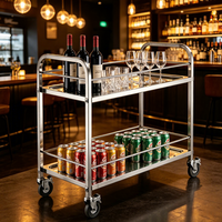 Chariot de service à boissons en acier inoxydable 304 201 à 2 niveaux pour cuisine et restaurant