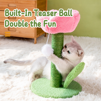 Griffoir pour chat Tulipe avec poteau en sisal, balle interactive intégrée, jouet en peluche en forme de fleur, plateformes en forme de feuille, tour interactive pour chat