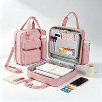 Porte-documents rose à 3 anneaux avec fermeture éclair, capacité de 700 feuilles, sangle d'épaule, compatible avec ordinateur portable 13 pouces, pour l'école et le bureau