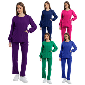 Temu Women's Scrub Set Long Sleeve Stretch Knitted Moisture Wicking Hospital Uniform Split Set Full Size Coverage - Product Image 1
