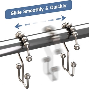 Support de rideau de douche moderne en métal argenté, 12 pièces, résistant à la rouille, avec double anneau coulissant latéral - Product Image 3