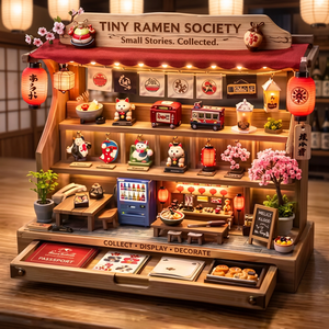 ชั้นวางของจิ๋วทำจากไม้พร้อมไฟและของตกแต่งสำหรับตกแต่งบ้าน - Product Image 4