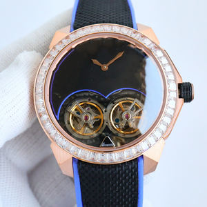 Recomendación de Lujo: Reloj de Diamantes Automático de Doble Tourbillon con Cadena de Acero. Diseño Único. Reloj Mecánico. - Product Image 1