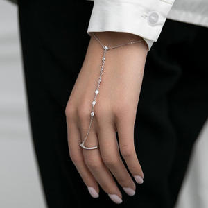 Daidan yüzük bilezik 2 in 1 ayarlanabilir yuvarlak zirkon gümüş 925 el zincir bilezik - Product Image 3