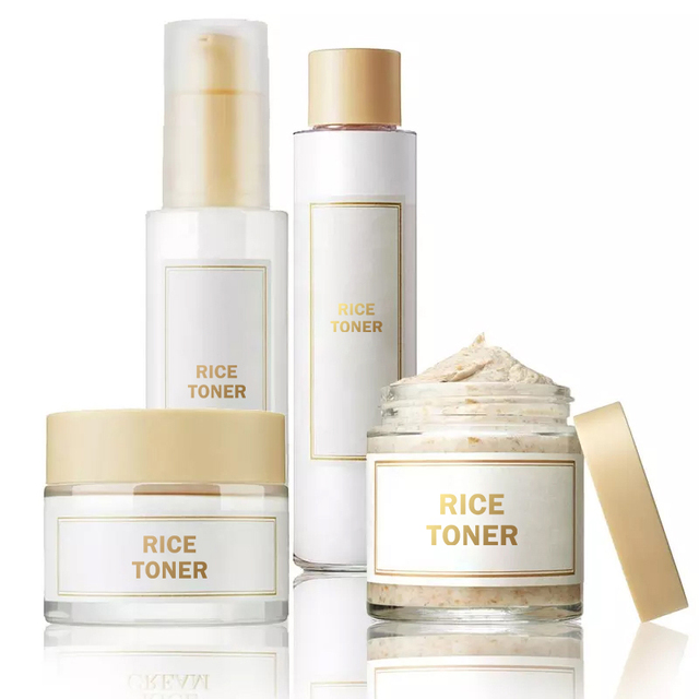 Private Label Moisturizing Facial Care Brightening Organic Rice Water Face Toner Facial Serum Cream Skin Care Set