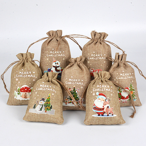 Bolsa de Yute Personalizada para Envolver Regalos de Navidad, Bolsa Ecológica con Cordón y Logotipo - Product Image 1