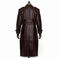 Manteau trench décontracté pour femme en peau de mouton couleur acajou foncé, double boutonnage, avec ceinture à boucles, effet ciré et verni, coupe-vent, respirant et anti-plis