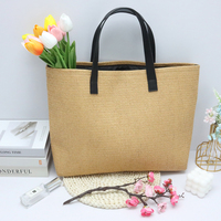 Grand sac fourre-tout ouvert en paille tressée pour femme, sac à bandoulière de plage, sac de shopping pour les vacances d'été, réutilisable, logo personnalisé, vente en gros