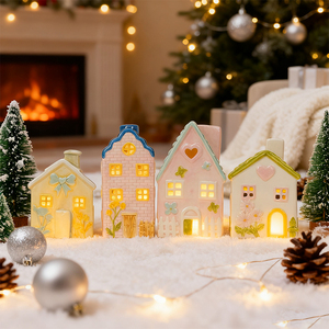 Nouvelle arrivée : maison en céramique de Noël avec lumières LED, décoration de Noël, décoration du Nouvel An, cadeaux, porte-bougie en céramique de Noël - Product Image 3