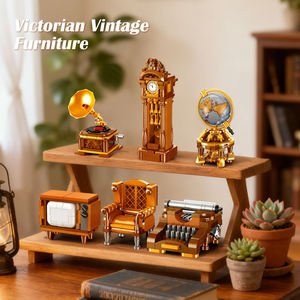 Ensemble de 6 blocs de construction rétro : machine à écrire, canapé, téléviseur, globe terrestre, horloge de grand-père, gramophone – DIY, motricité fine, décoration intérieure, cadeau STEM pour enfants - Product Image 2