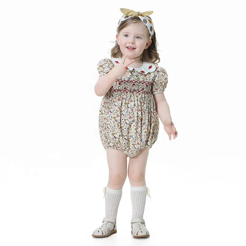 2021 Summer boutique embroidered flower toddler luxury clothes baby smocked rompers