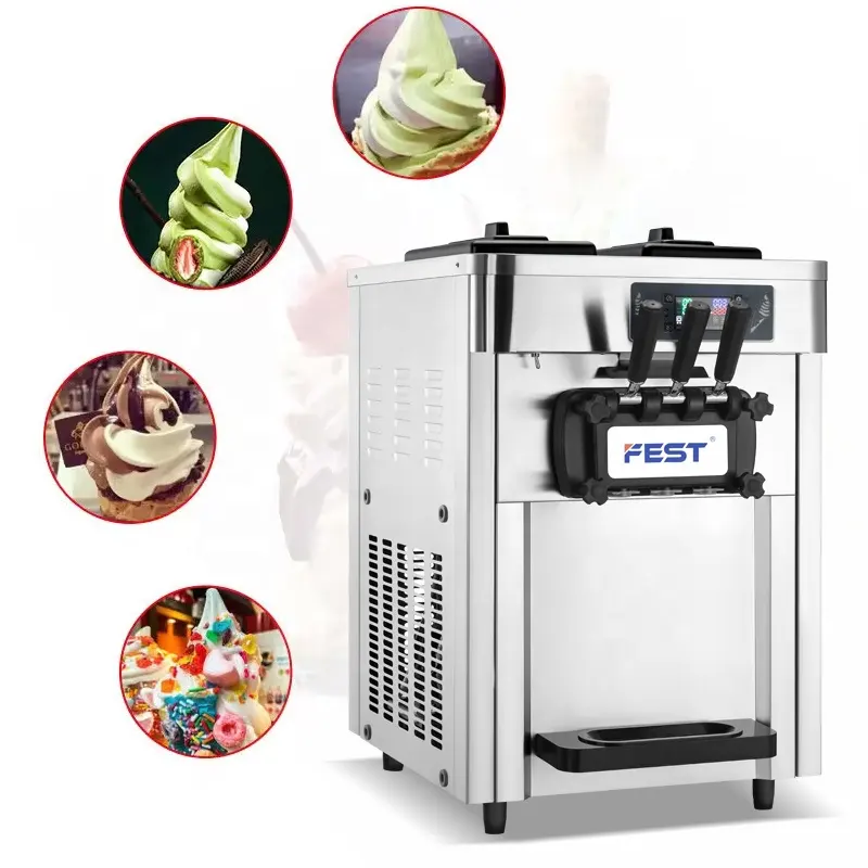 Machine à crème glacée automatique commerciale 22L/ HProfessional Machine à crème glacée molle à 3 saveurs