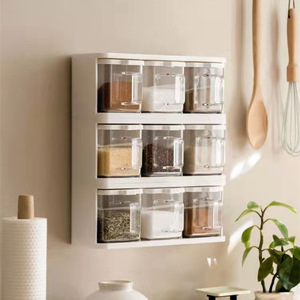 Étagère à épices Anzhiyun à 9 compartiments, transparente, à fixer au mur, pour le rangement des assaisonnements, pour une utilisation en cuisine - Product Image 1