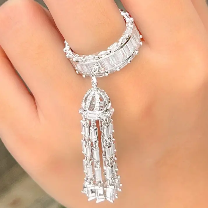 Fashion 2023 Creativity Tassel ring Three dimension Micro Inlay Zircon Hollow out Ring dainty trendy fashion jewelry rings women