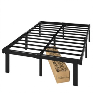 <b>Black</b> Metal <b>Bed</b> Frame Double <b>Bed</b> Base 160 x 190 cm Slatted Platform Bedstead with Underbed Storage Easy Assembly - Product Image 3
