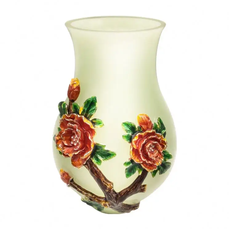 Handmade Vase Designs 2021 newest metal pewter decor with painting oil colored drawing enamel resin tabletop vase flower vase