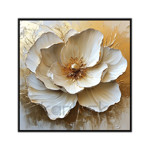 Eleganza Dorata <span class=keywords><strong>in</strong></span> <span class=keywords><strong>Fiore</strong></span>: Stampa su Tela Originale con Fiori Bianchi <span class=keywords><strong>in</strong></span> Acrilico e Dettagli Dorati su Sfondo Astratto per Arredamento Casa - Product Image 1