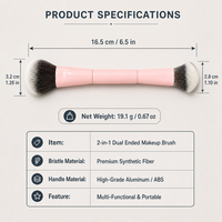 Kuas Makeup Dua Sisi Warna Pink Custom Logo, Tabung Aluminium Berlapis Cat, Alat Pencampur Bedak Wajah, Concealer, Perona Pipi, dan Blush On yang Lembut