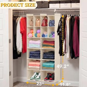 Organizador de armario colgante, 16 compartimentos, tela no tejida, 33x15x85cm, para almacenamiento de ropa en el dormitorio - Product Image 3
