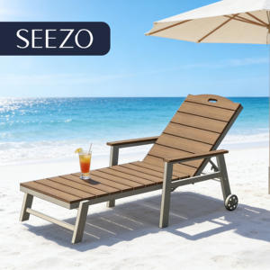 كرسي استلقاء خارجي للراحة موديل 2026 بإطار ألومنيوم وخشب بلاستيكي قابل للتكديس مع عجلات بدون وسائد - Product Image 2