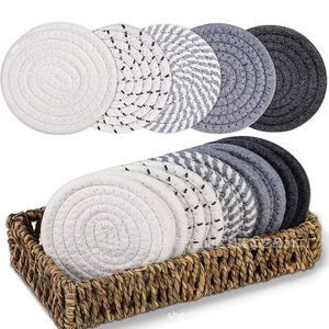 Salvamanteles de hilo de algodón tejido a mano para cocina, posavasos para café y bebidas, alfombrilla aislante para tazas, cuencos, ollas y platos - Product Image 2