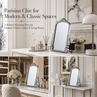 Miroir mural vintage en argent, miroir de table suspendu avec cadre en verre et en bois, décoration rétro pour la maison, accent décoratif pour le salon et la chambre