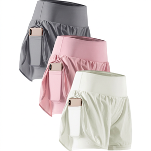 Shorts de sport taille haute pour femmes avec poches latérales, séchage rapide, gris, rose, blanc - Product Image 1