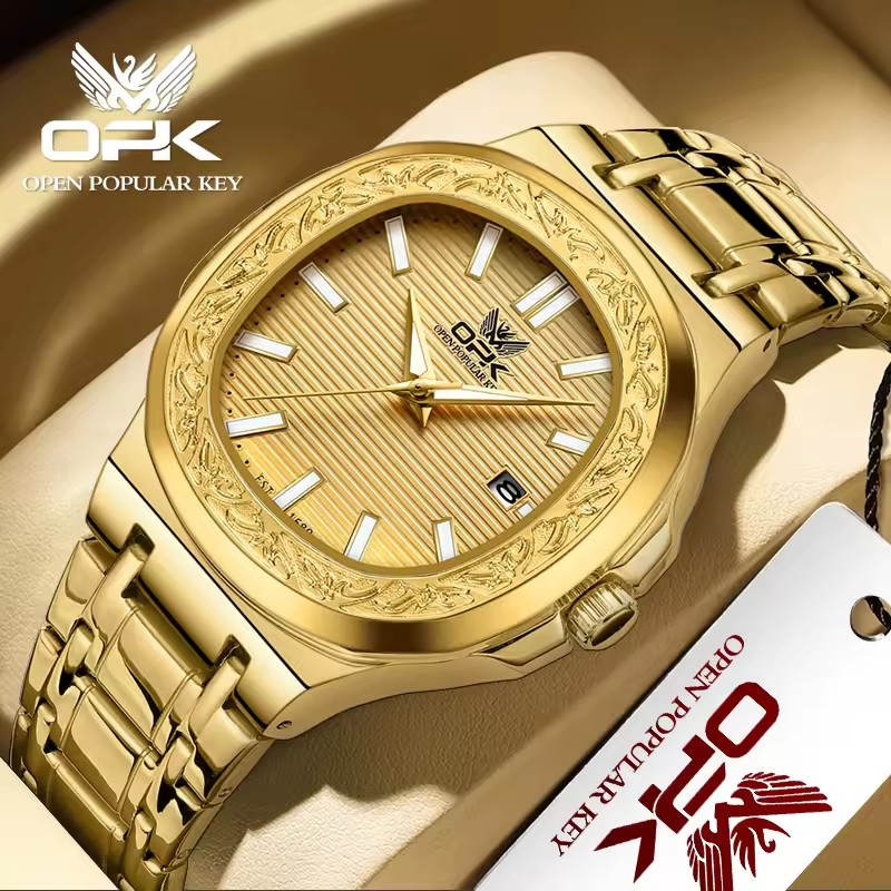Men's OPK 8145 Watches - Fashion Alloy Band & Diamond Gold