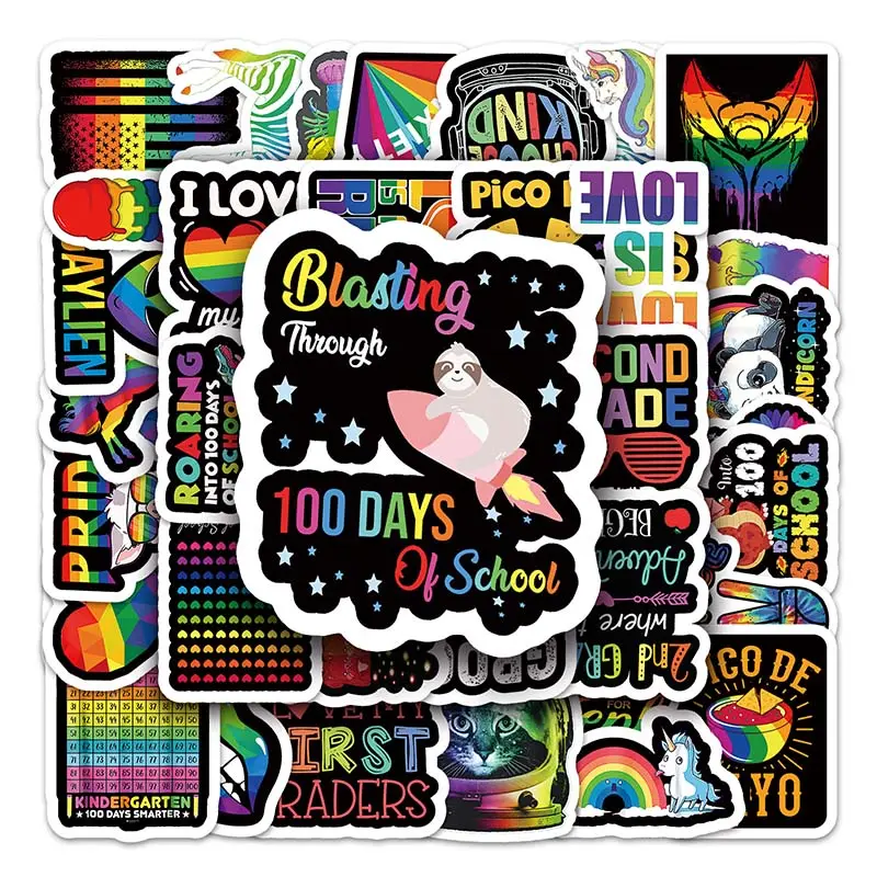 52 pezzi di vendita calda della fabbrica Cartoon iridescenza muro personalizzato colori cromatici adesivi per bagagli bicicletta taccuino decorazione etichetta