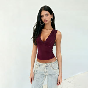 Camiseta sin Mangas con Cuello Halter y Encaje para Mujer, Camisola Sexy con Espalda Descubierta y Cuello en V, Ajustada, Elegante y Básica - Product Image 3