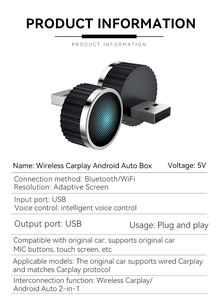 Adaptateur CarPlay sans fil 2 en 1, Plug and Play, compatible Android Auto, adaptateur USB sans fil pour Android et iOS - Product Image 2