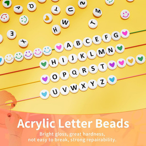 Cuentas de letras acrílicas redondas de 4x7 mm para hacer pulseras, juego de accesorios de joyería DIY - Product Image 2