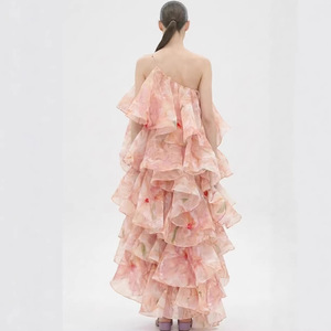 SS093 Nuovo Abito da <span class=keywords><strong>Sera</strong></span> Elegante in Chiffon Stampato con Spalle Scoperte, Stile Europeo-Americano, Lunghezza a Terra, per Donna - Product Image 2