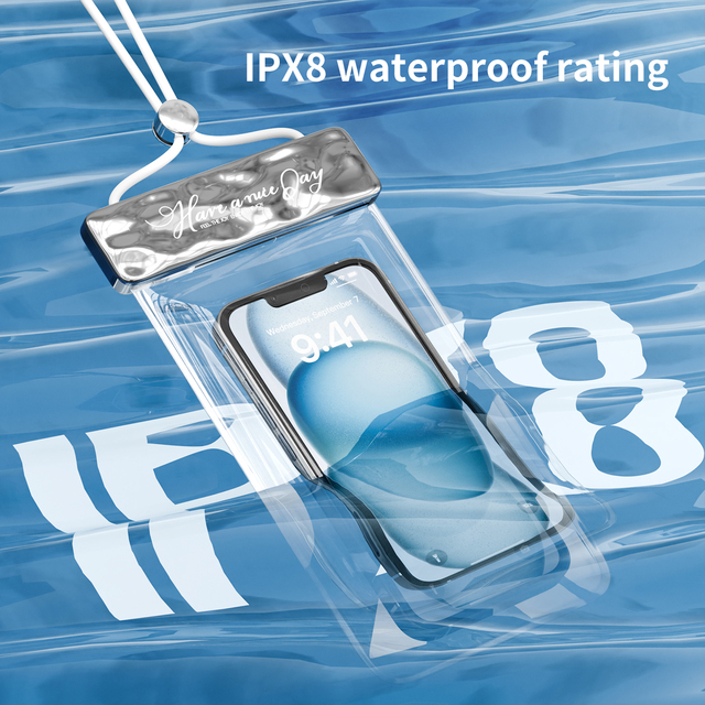 Transparent Waterproof Phone Case IPX8 Rating With Detachable Strap For Swimming Beach Diving Touchable Screen PVC Material