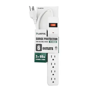 6 Outlet Power Strip AC 15A 125V 1875W Surge Protector 2 FT Long Extension Cord