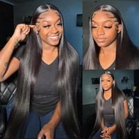 Peluca de Cabello Humano Remy Liso Largo con Base de Encaje, Densidad del 150%, Color Negro Natural, Cabello Virgen Vietnamita